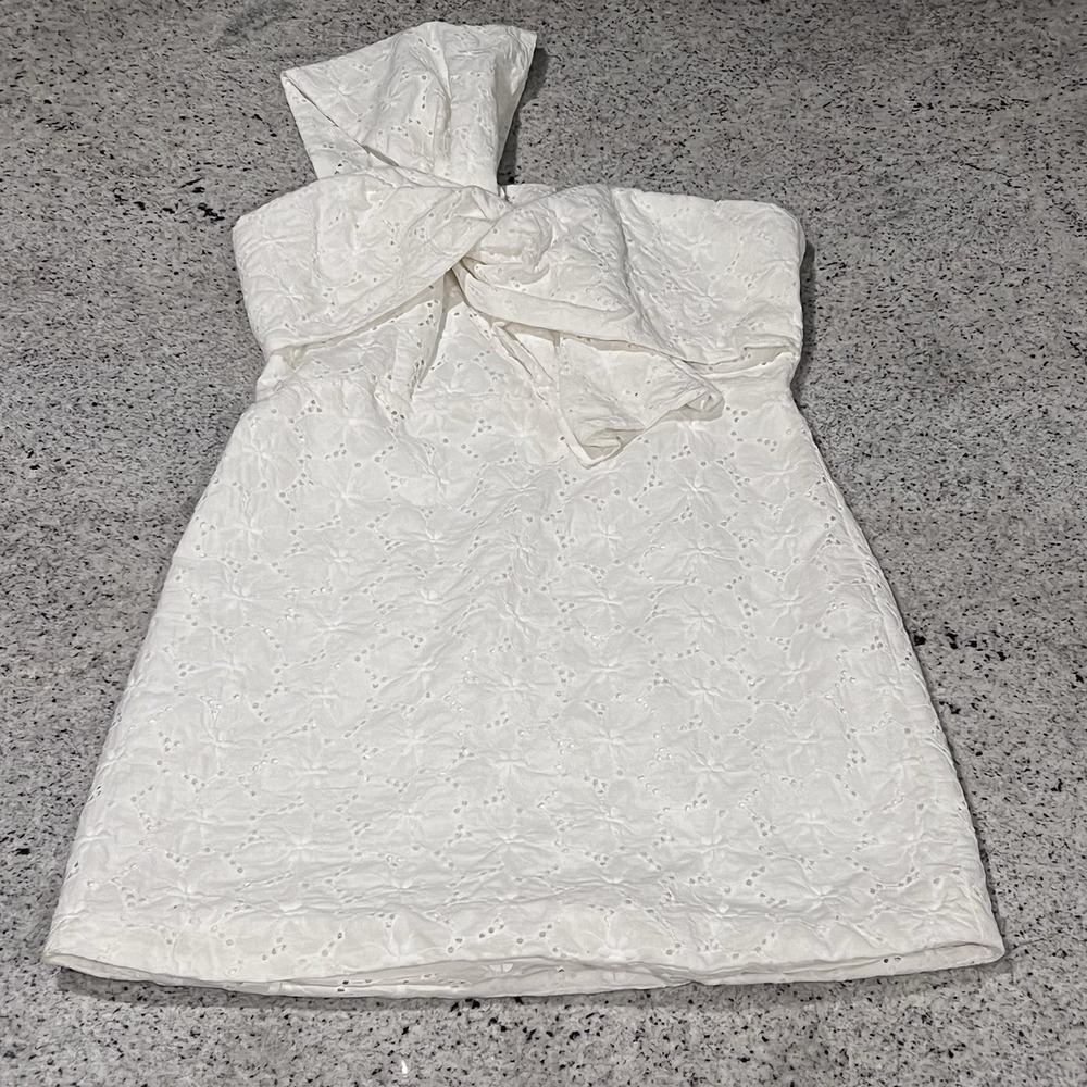 NWT Do+Be Anthropologie One Shoulder Bow Design Eyelet Lined White Midi‎ Dress